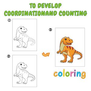 Libro de Colorear para Niños de Jardín de Infancia, Conecta por Números, Puntos para Unir, Educación Temprana, Dinosaurios de Dibujos Animados, Divertido - Product Image 4