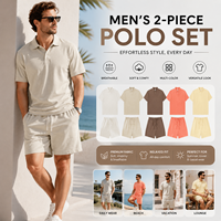 Oude Stijl 280gsm Zwaargewicht Katoenen Polo Shorts Set Heren Oversized 2-delige Set