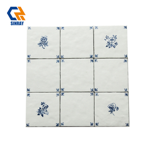 Collection TilesDelft, carreaux de porcelaine bleus et blancs modernes, faits à la main, petits carreaux à fleurs, carreaux muraux et de sol pour cuisine et salle de bain, antidérapants - Product Image 2