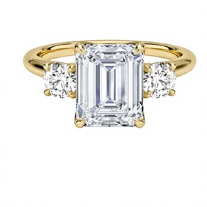 Anillo de Compromiso con Diamante Cultivado en Laboratorio, Corte Esmeralda, Estilo Clásico, con Diamantes Laterales Redondos, Regalo de Aniversario o Boda para Mujer - Product Image 1
