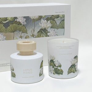 Modern Style <b>Cylinder</b> <b>Glass</b> and Plastic High Quality Custom White Lotus Diffuser Set for Gift - Product Image 3