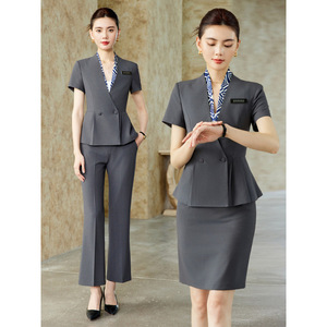 Women's Professional <b>Work</b> Uniforms Summer Short Sleeve Blazer Skirt <b>Pants</b> Reception Uniforms For Office Commute - Product Image 1