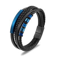 Pulsera de Cuero Personalizada con Barra de Identificación en Acero Inoxidable para Hombre