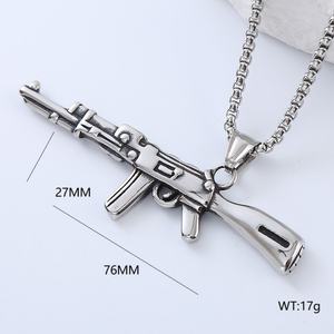 316L Stainless Steel Jewelry for Men Vintage Necklace Customizable Silver Pistol Charm Pendant Jewelry With Square Pearl <b>Chain</b> - Product Image 3