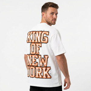 T-shirt homme personnalisé à col roulé, coupe classique, imprimé sérigraphié sur le devant, style streetwear, manches courtes, en coton blanc tricoté, écologique - Product Image 6