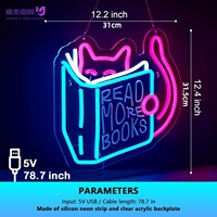 Lisez plus de livres, enseigne néon LED en forme de chat, enseigne néon LED pour la rentrée scolaire, lumière LED animale mignonne pour la lecture, décoration murale