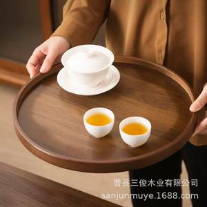 Sanjun Solid Wood <b>Round</b> <b>Serving</b> <b>Tray</b> Multipurpose Tea Coffee Platter - Product Image 1