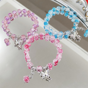 Bracelet en perles de cristal de verre craquelé pour femme et fille, breloque papillon, bracelets d'amitié de couleur dégradée pour fille et femme, vente en gros - Product Image 1