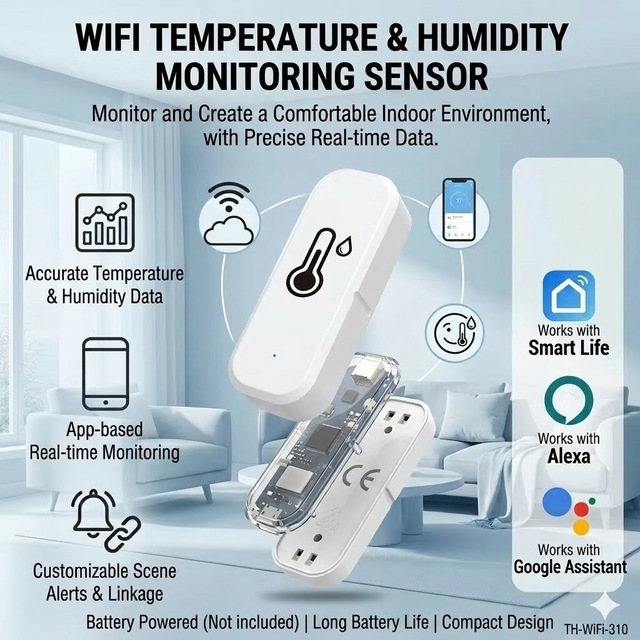 Smart Temperature Humidity Sensor Wireless Indoor Thermometer Monitor App Remote Control Work Alexa Google Home