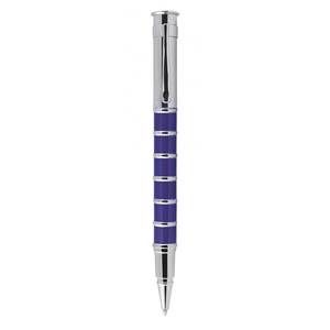 <b>Blue</b> and Chrome Rollerball <b>Pen</b> with Rings Premium Writing Instrument - Product Image 3