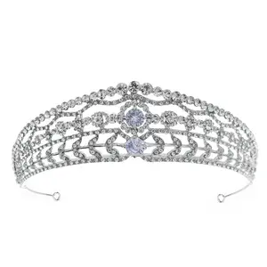 Mahkota Mewah Besar Berlian Tiara Pernikahan Pesta Pernikahan Mahkota Crystal Zirconia Emas DIY Pernikahan Mahkota Cina