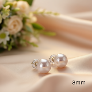 Orecchini a Perno Classici con Perle Coltivate Bianche Rotonde da 8mm, Grado AAA, Montatura in Ottone Placcato Oro, Gioielli per Uso Quotidiano - Product Image 2