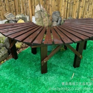 Banc de patio en bois en forme d'arbre, siège extérieur semi-circulaire, design rustique durable pour aménagement paysager de cour - Product Image 2