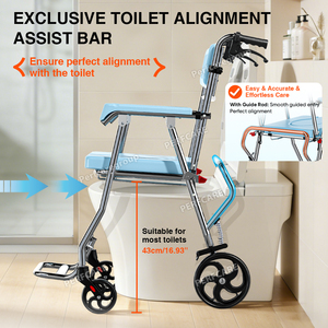 Chaise de douche en aluminium 4-en-1 sûre et légère, commode pliable avec dossier ergonomique et double frein de sécurité - Product Image 5