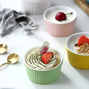 Best Seller Colorful Round Striped Ceramic High Temperature Dessert Bowl Small Ceramic Bowl Baking Cake Pudding Bowl