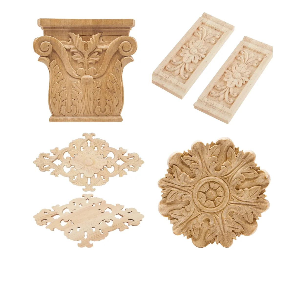 2023 OEM ODM OAK Decorative Carved Wooden Moulding Wooden Appliques and Onlays