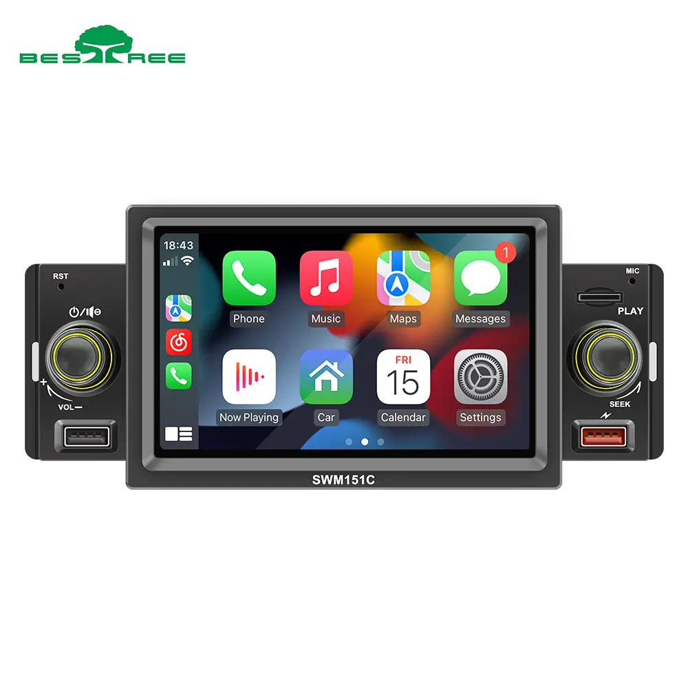 Bestree yüksek güç 60W * 4 DC12V dash monte araba stereo ekran 5 inç 1 din araba radyo BT Carplay android oto kafa ünitesi araba