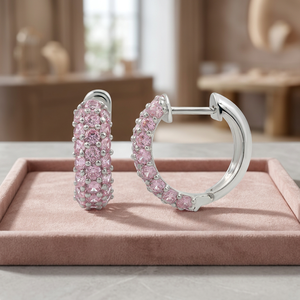 Pendientes de Aro de Plata 925 con Circonita Cúbica Rosa, Corte Brillante, Engaste de Garras, Clásicos para Mujer, Uso Diario, Regalo de Compromiso o Boda - Product Image 2