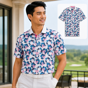 Herren Golf Polo-Shirt mit Blumenmuster Schnelltrocknend Atmungsaktiv Dehnbar Feuchtigkeitsableitend UPF 30+ Golf Polo-Shirt mit Individuellem Logo - Product Image 2