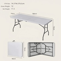 Table pliante moderne en plastique HDPE durable de 180 cm avec poignée de transport, table à tréteaux d'extérieur pour usage hôtelier