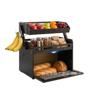 Caja de pan de madera con estante para frutas, organizador multifuncional integrado para encimera de cocina, para pan y frutas - Product Image 5