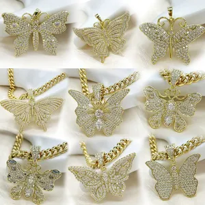 xuping New Trendy 14K Gold color Plated CZ Butterfly Pendant Necklace Hiphop Jewelry