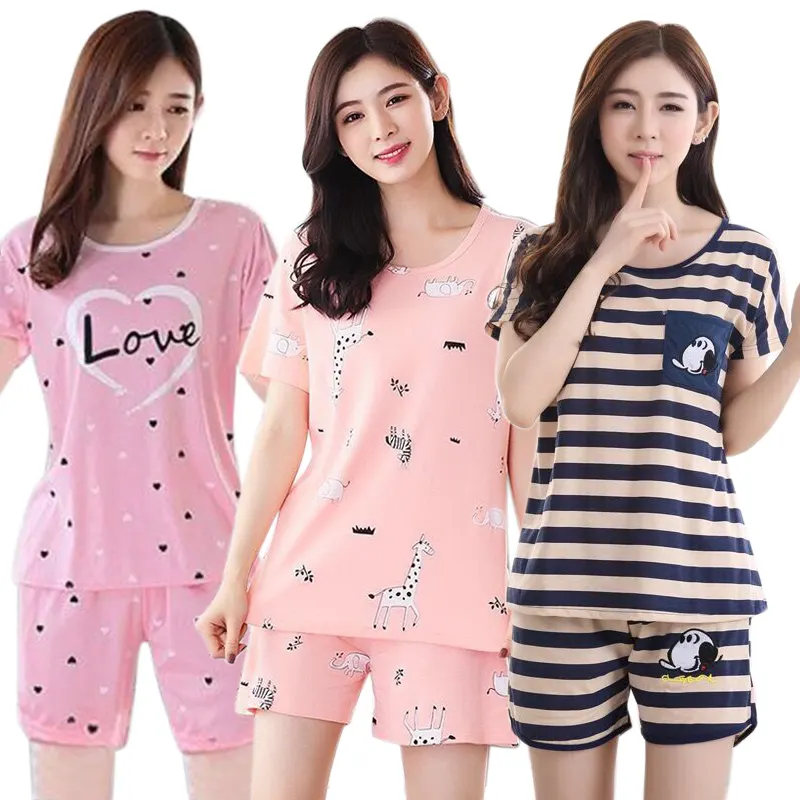 KKVVSS WA48 women for sleepwear two piece cotton pajamas shorts home wear nighty cute printed wholesale plus size