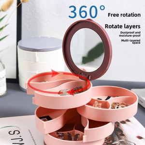 Modern 360 °   Boîte de rangement rotative multicouche en plastique anti-poussière avec miroir pour bijoux – Organisation durable - Product Image 3