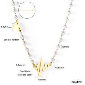 Collar Largo con Colgante en Forma de Corazón, Chapado en Oro sobre Acero Inoxidable, con Perlas, para Mujer, 2011 - Product Image 3