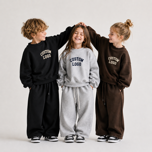 Set Felpa per Bambini con Logo Personalizzato, Ricamo su Asciugamano, Felpa con Cappuccio OEM, Tuta in Pile, Set Jogger con Collo Tondo, Produttore di <span class=keywords><strong>Abbigliamento</strong></span> Boutique - Product Image 1
