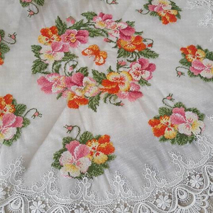 Polyester/Cotton Nonwoven Floral Embroidered Disposable <strong>Square</strong> <strong>Tablecloth</strong> with Cutwork for Wedding &amp; Home Use - Product Image 1