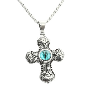 Stainless Steel <b>Cross</b> Pendant With Eye Inlay Punk Style Men's Necklace 280510 - Product Image 5