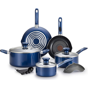 Juego de Utensilios de Cocina de Aluminio Forjado de 12 Piezas de Alta Calidad, Modernos, con Revestimiento Antiadherente, Tapas de Vidrio y Silicona, y Mango de Baquelita - Product Image 1