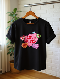 T-shirt da donna girocollo a maniche corte con stampa Love Bite Heart, vestibilità ampia e casual, top in jersey comodo per tutte le stagioni - Product Image 2