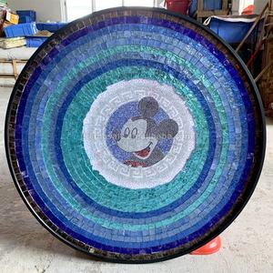 Mosaïque murale artistique en verre cristal bleu, puzzle personnalisable, dessins animés faits à la main, peintures décoratives, cadre métallique rond, mosaïque murale - Product Image 6