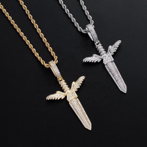 Nuevo Collar de Cadena con Colgante de Espada de Ángel Dorada de <span class=keywords><strong>21</strong></span> <span class=keywords><strong>Savage</strong></span>, Joyería de Rap Hip Hop, Collar con Colgante de Cruz con Circonitas Cúbicas, Estilo Iced Out para Hombre - Product Image 3