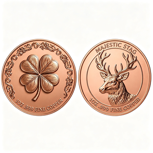 Moneta commemorativa da 1oz in rame puro 999 con quadrifoglio e cervo maestoso, incisa su entrambi i lati, souvenir artigianale in metallo - Product Image 2