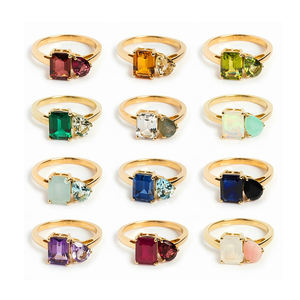 توي إت موي خاتم جوهرة من حجر الزركون بالذهب مطلي بالذهب عيار 18 قيراط من الفولاذ المقاوم للصدأ بحجرتين من الزركون خاتم مفتوح قابل للتعديل _ مقاوم للماء خالي من التشويه - Product Image 1