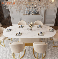 Table à manger ovale en pierre frittée de luxe moderne, mobilier haut de gamme durable, table et chaises pour hôtels et restaurants