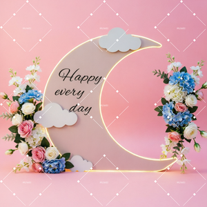 Sfondo in PVC a Forma di Luna Crescente, Moderno Pannello Decorativo a Nuvola e Luna per Foto, Ideale per Baby Shower, Compleanni, Matrimoni e Feste - Product Image 6