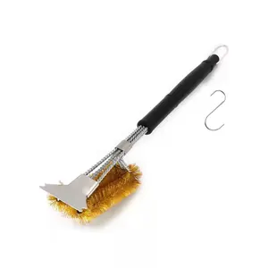 Spazzola per olio 3 in 1 personalizzabile spazzola per la pulizia della griglia verticale in ottone resistente al calore rimovibile