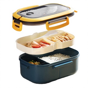 Boîte à lunch scolaire portable mignonne à double compartiment de 1200 ml, compatible micro-ondes, en plastique, avec fourchette et cuillère, couvercle en plastique, pour nouveau-né - Product Image 3