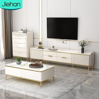 Ensemble de meuble TV et table basse en bois blanc crème de luxe moderne avec pieds en métal pour hôtel, maison, salon, meubles de salon, table à thé