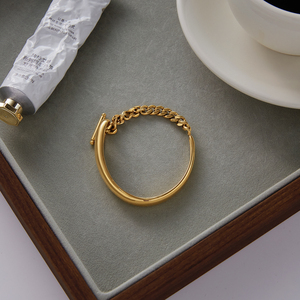 Brazalete J&D de Cadena de Acero Inoxidable de 18K, Pulsera Minimalista de Eslabones Gruesos, Brazalete Asimétrico de Media Cadena con Cierre OT - Product Image 5