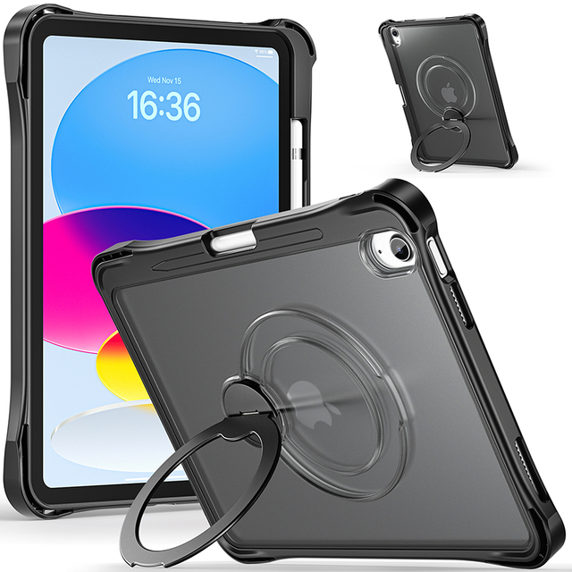For iPad 10TH 11th Gen Universal 10.9 Inch TPU Shockproof Tablet Case Built in Rotating 360 Metal Kickstand Shoulder Strap