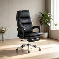 Chaise de bureau pivotante de direction avec repose-pieds 602 117 cm, dossier haut en cuir PU, base chromée 5 étoiles, gris foncé, beige, noir, gris clair