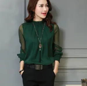 Korean chiffon tops long sleeve fashion casual blouse womens tops ladies wear