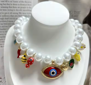 Nueva llegada diseño de moda rojo ojo de la suerte pez abeja corazón flor Chile colgante collar de perlas mujeres lujo fiesta regalo joyería - Product Image 3