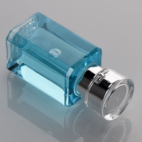 Flacon de parfum de luxe bleu rectangulaire 30ml 50ml 100ml avec impression sérigraphique, emballage cosmétique carré avec bouchon argenté