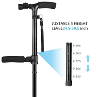 Canne pliante pour personnes âgées avec deux poignées, quatre pieds, en aluminium, avec fonction d'éclairage réglable